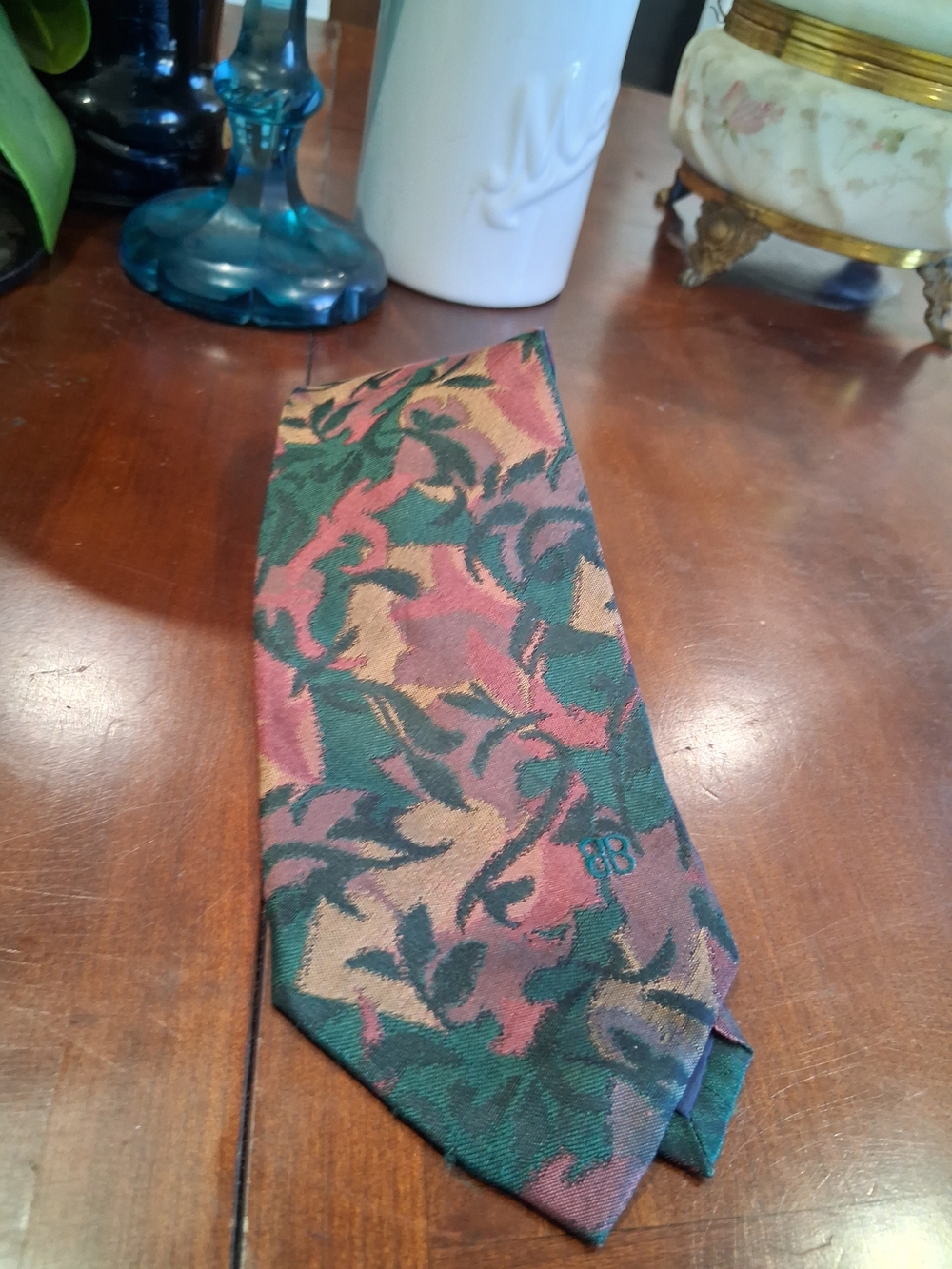 Balenciaga Multicolor Floral Jacquard Tie in Green, Burgundy and Gold